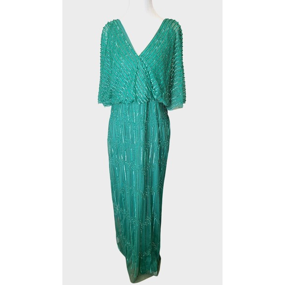 NWT Adrianna Papell Women's Beaded Surplice Gown Jungle Green Size 10 - Picture 1 of 16